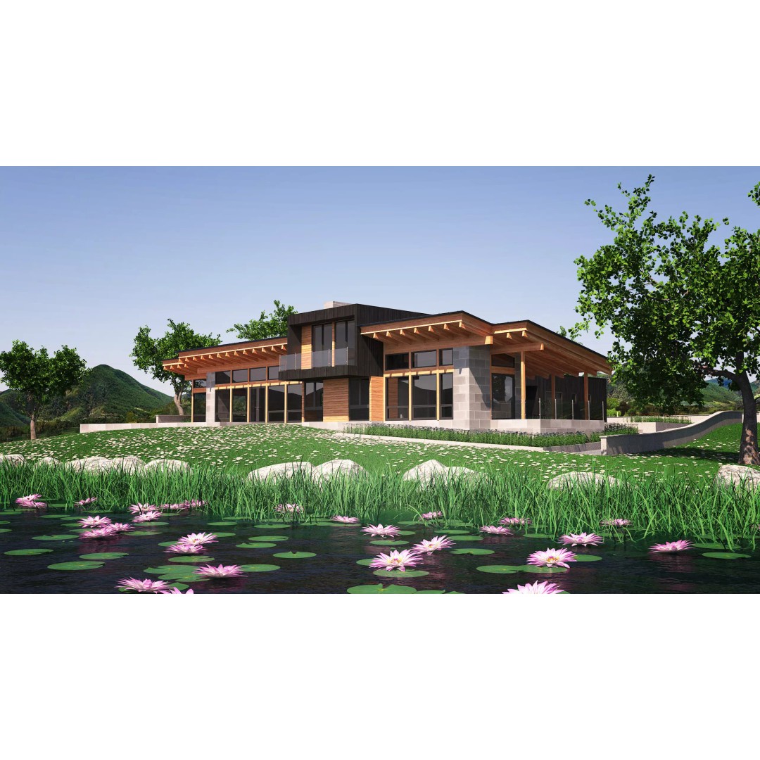 Wooden Lakeside House 3D Model – Modern Exterior Scene, FBX - View 4