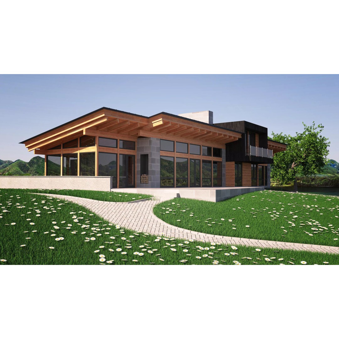 Wooden Lakeside House 3D Model – Modern Exterior Scene, FBX - View 5