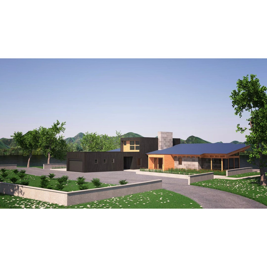 Wooden Lakeside House 3D Model – Modern Exterior Scene, FBX - View 7