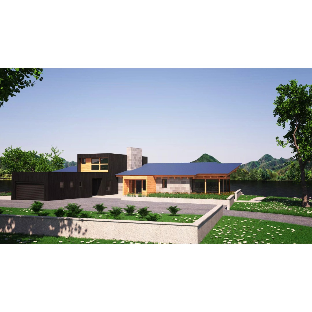 Wooden Lakeside House 3D Model – Modern Exterior Scene, FBX - View 8