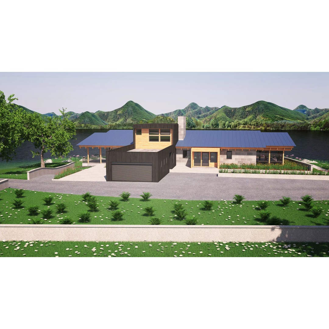 Wooden Lakeside House 3D Model – Modern Exterior Scene, FBX - View 9