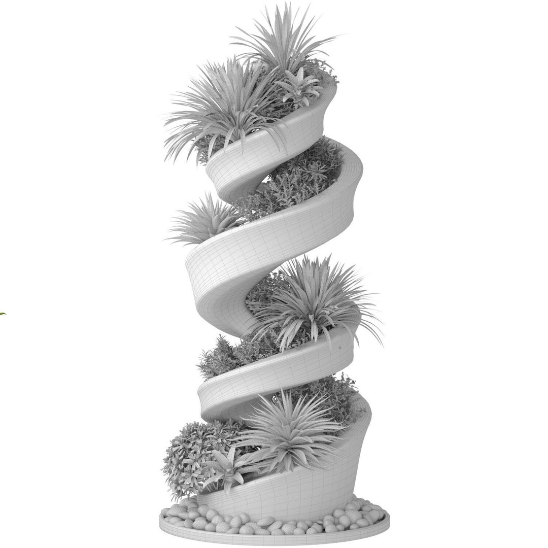 Spiral Vertical Garden Planters 3D Model – Modern Indoor Greenery, FBX