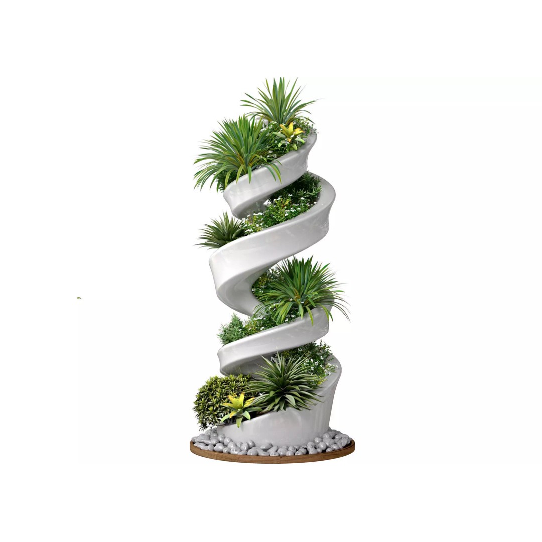 Spiral Vertical Garden Planters 3D Model – Modern Indoor Greenery, FBX - View 2