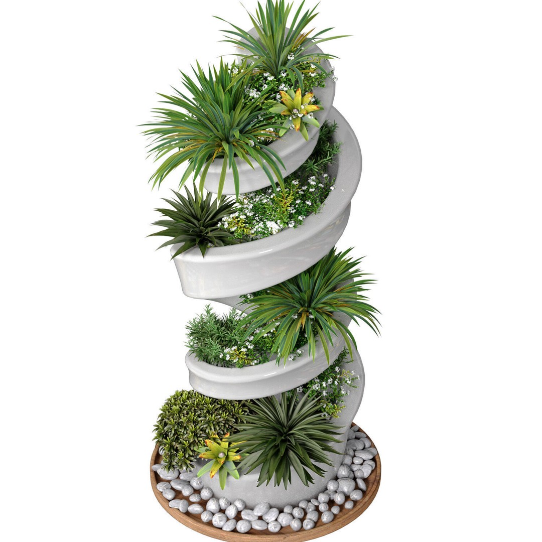 Spiral Vertical Garden Planters 3D Model – Modern Indoor Greenery, FBX - View 3