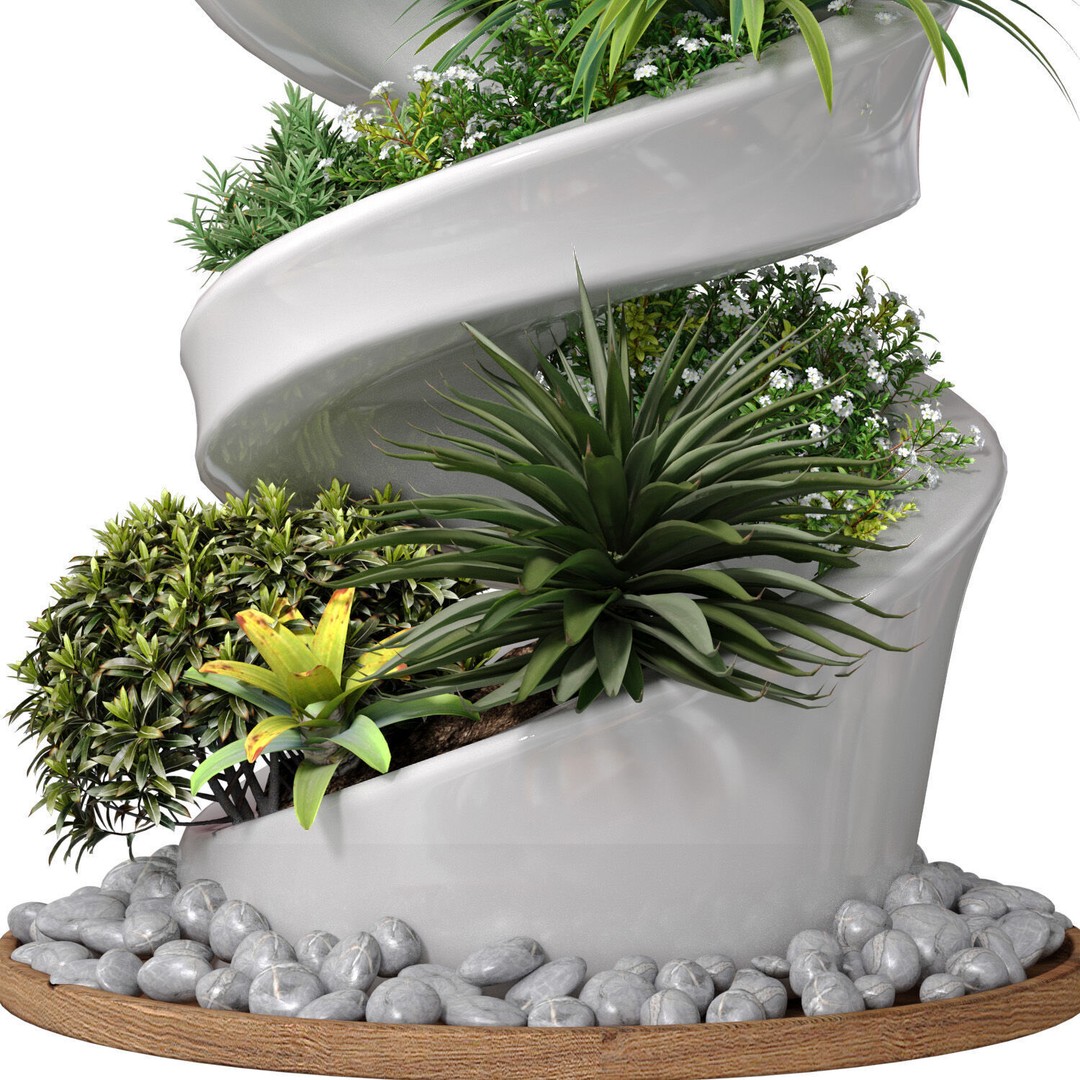 Spiral Vertical Garden Planters 3D Model – Modern Indoor Greenery, FBX - View 4