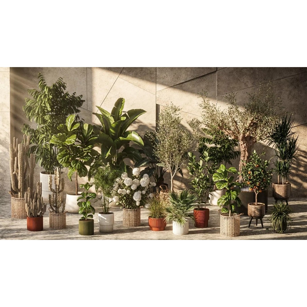 Realistic Potted Plants 3D Model – 20 Houseplants for Interior Decor, FBX - View 3
