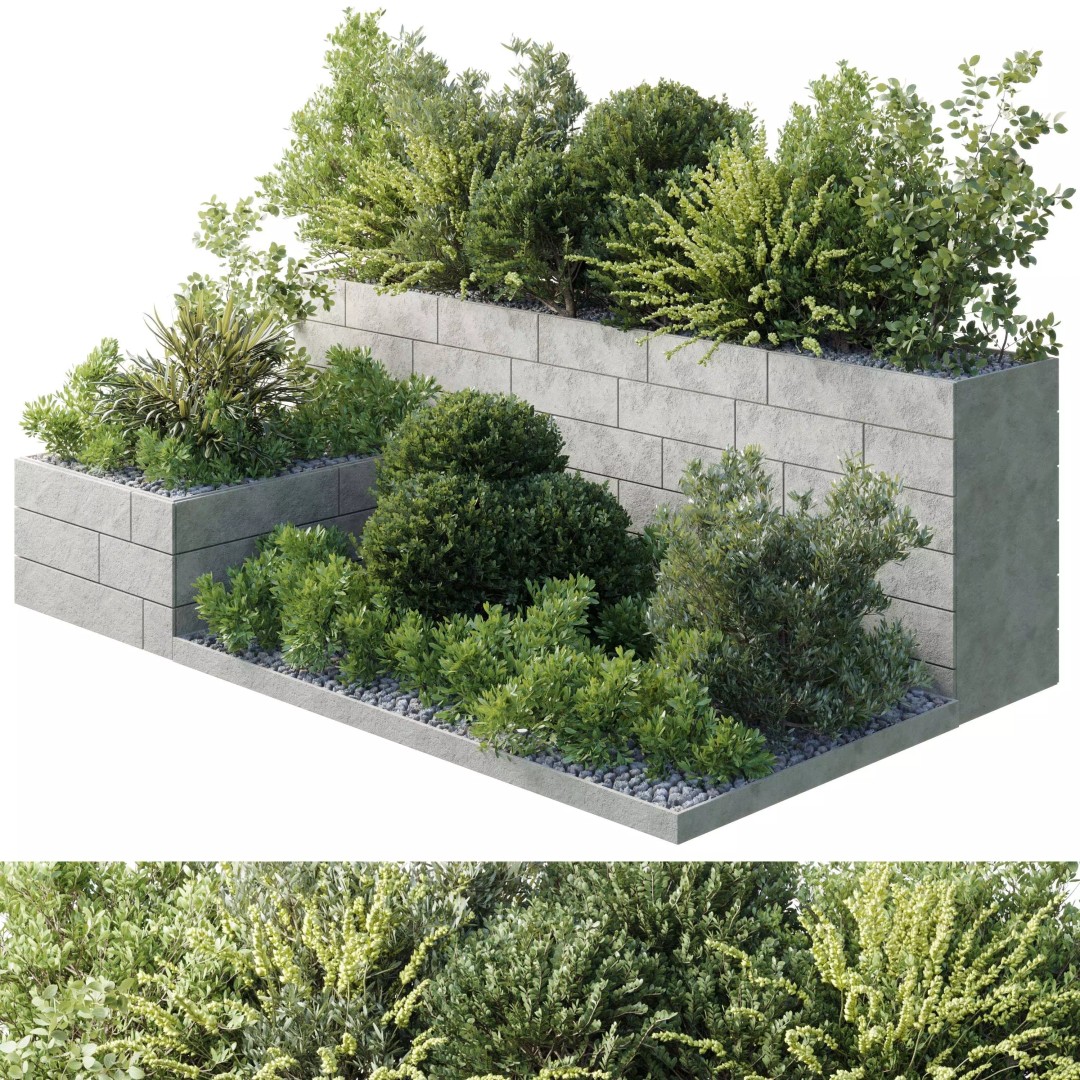 Garden Plants Box 3D Model – Decorative Outdoor Pot Design, PBR - View 2