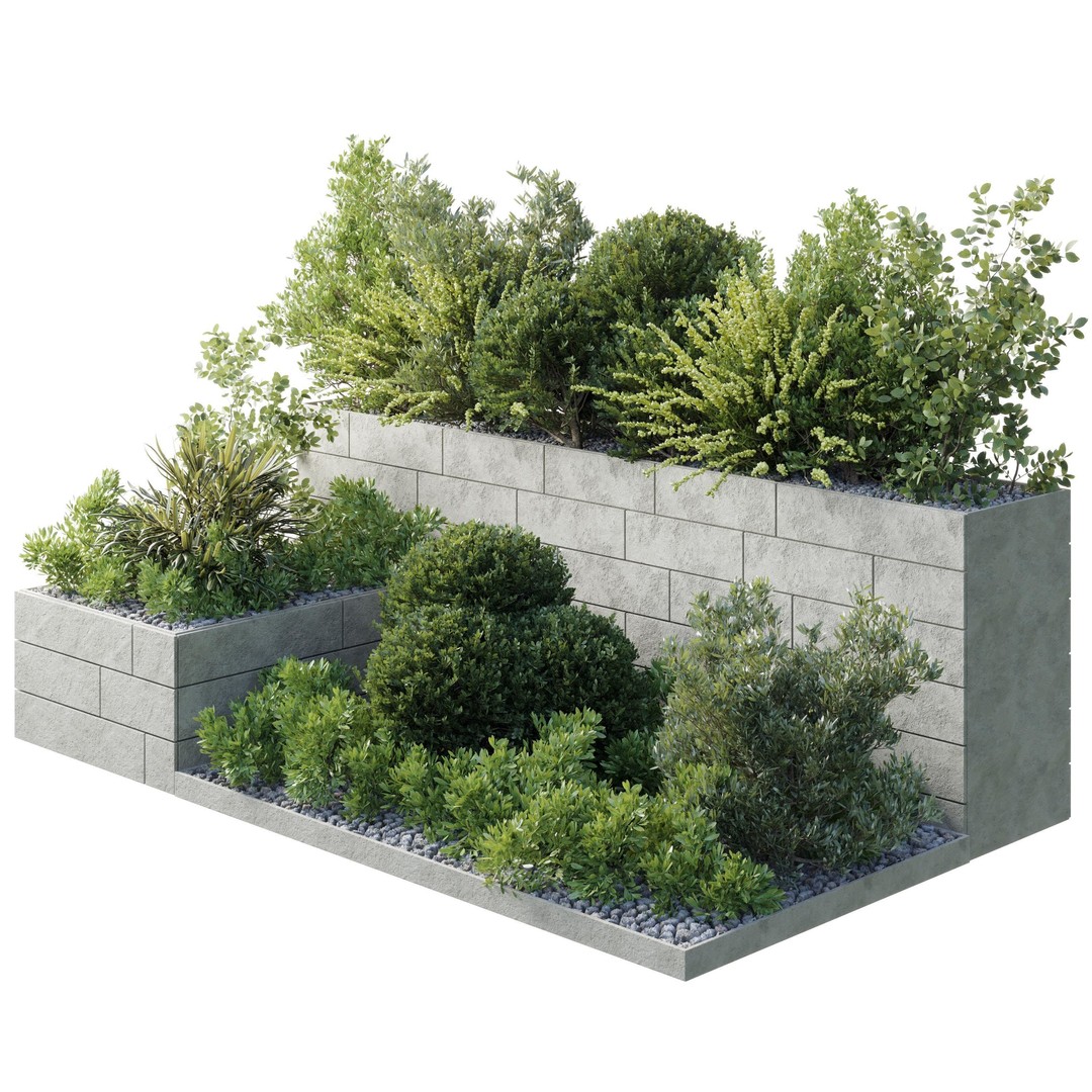Garden Plants Box 3D Model – Decorative Outdoor Pot Design, PBR - View 3