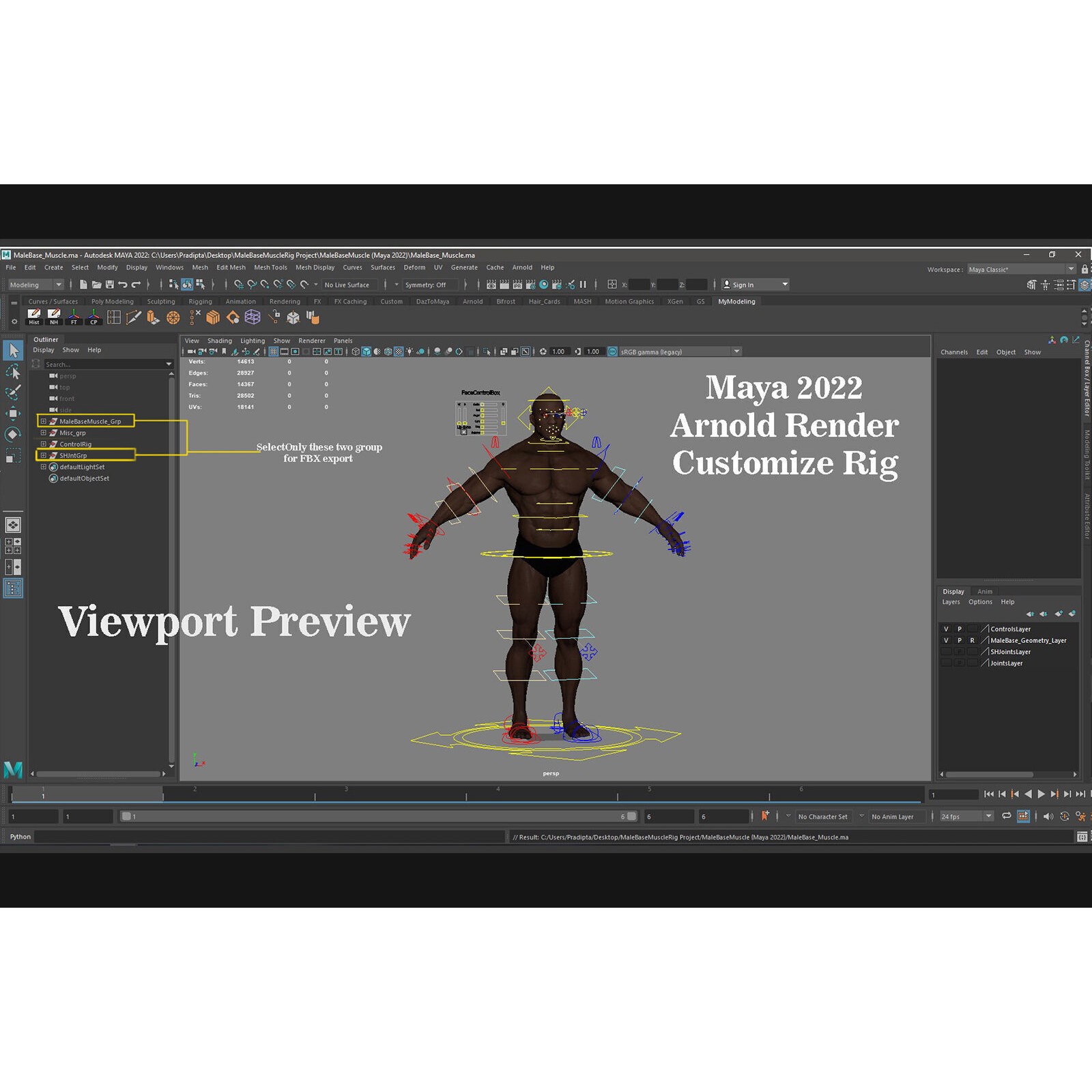 Male Base Muscle Rig - Low-Poly Game-Ready 3D Model - View 24
