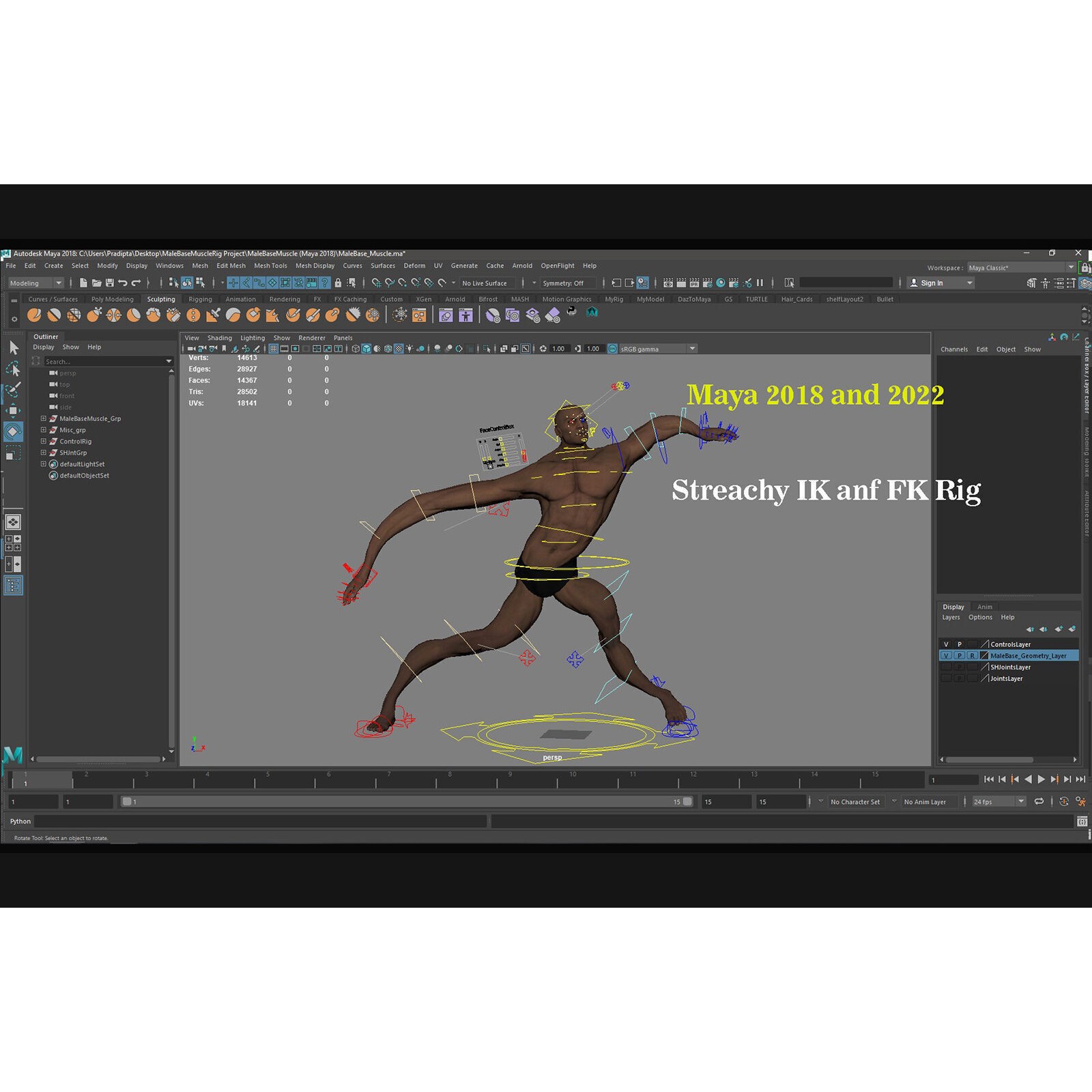Male Base Muscle Rig - Low-Poly Game-Ready 3D Model - View 28