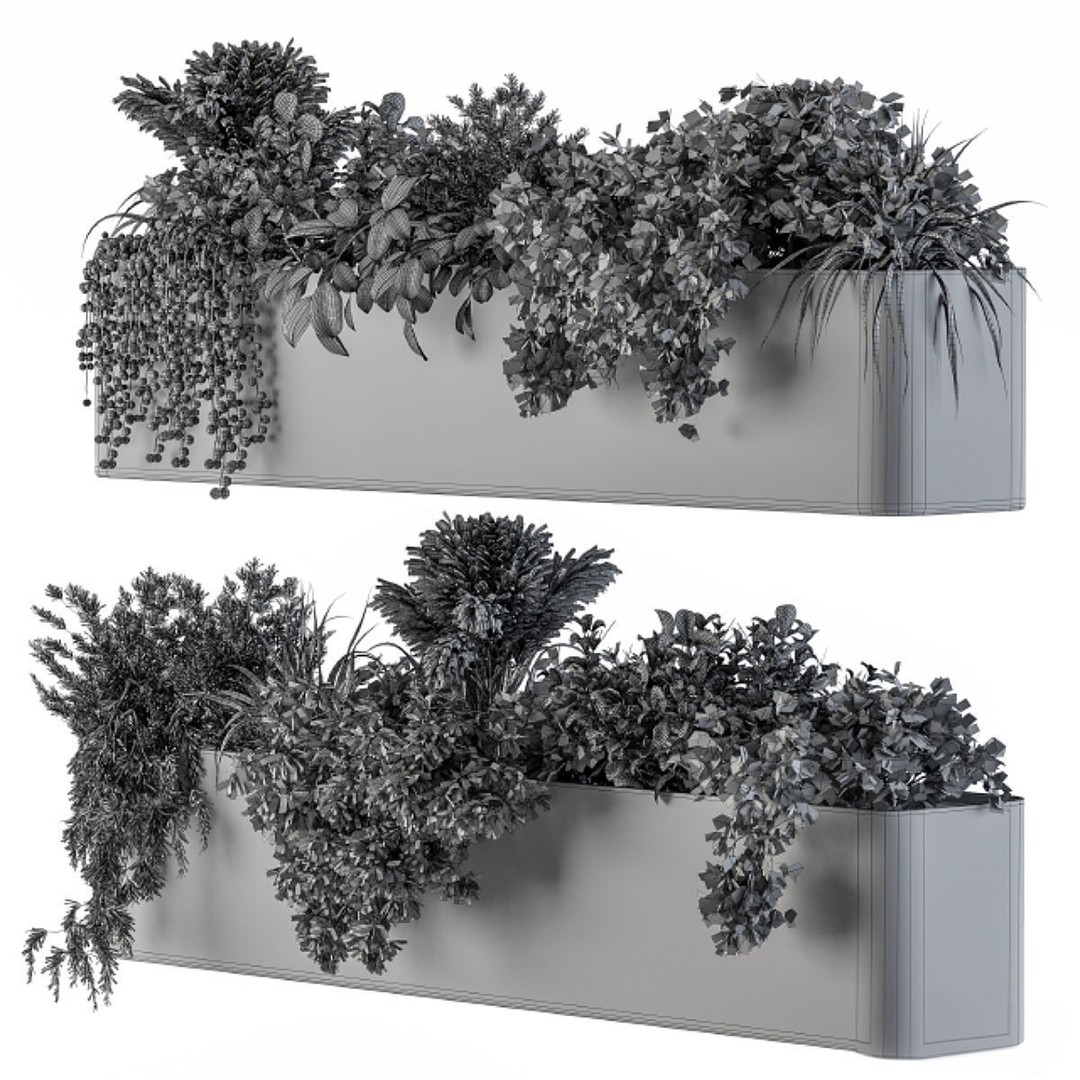 Plant Box on Wall 3D Model – Decorative Planter, FBX, OBJ Formats