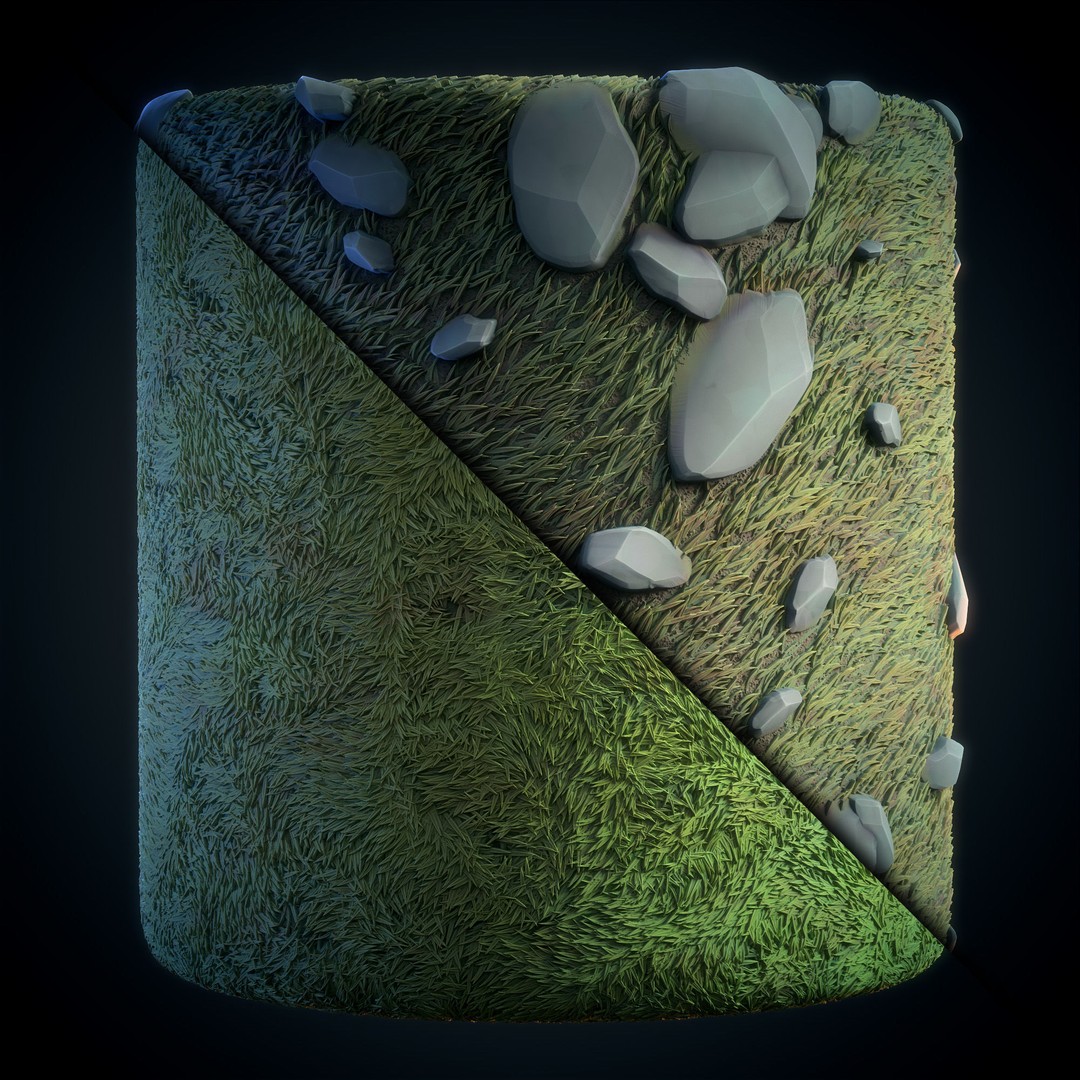 Grass Green Plain 3D Model – Anime Stylized Texture, PBR Formats - View 16