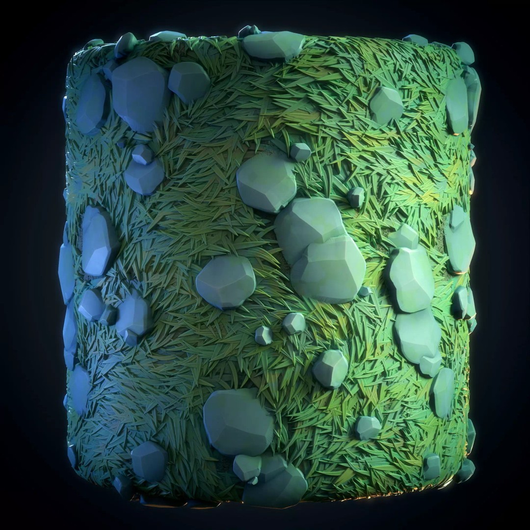 Grass Green Plain 3D Model – Anime Stylized Texture, PBR Formats - View 2