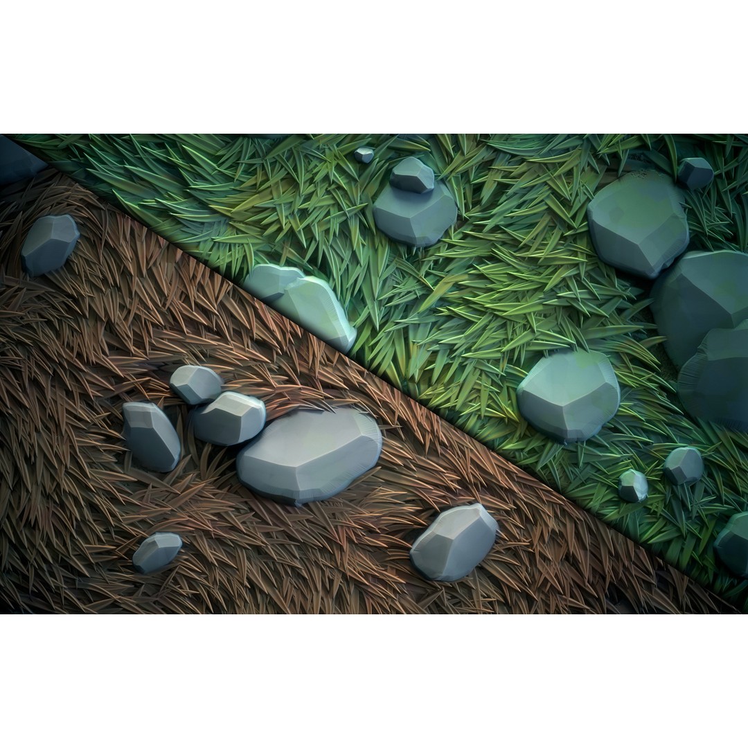 Grass Green Plain 3D Model – Anime Stylized Texture, PBR Formats - View 7
