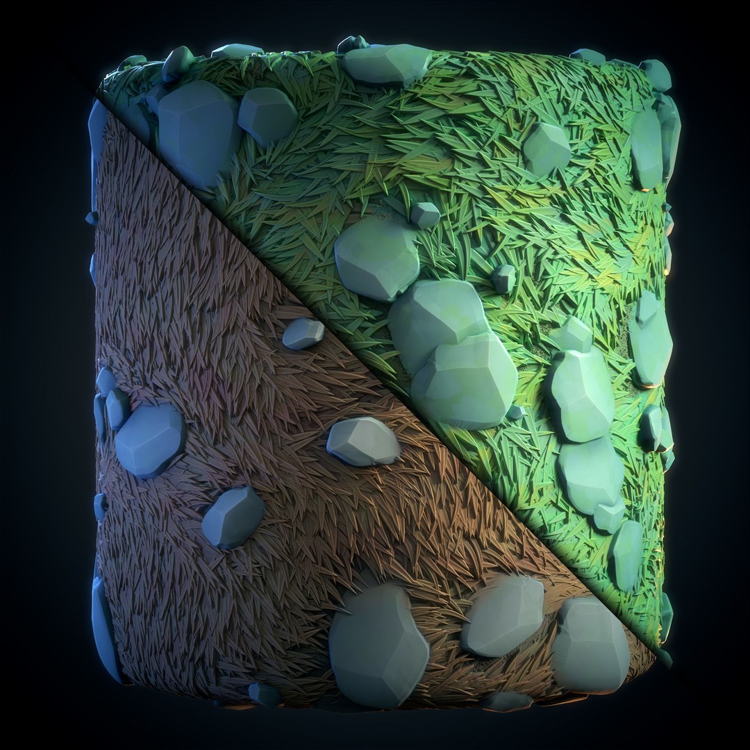 Grass Green Plain 3D Model – Anime Stylized Texture, PBR Formats - View 8