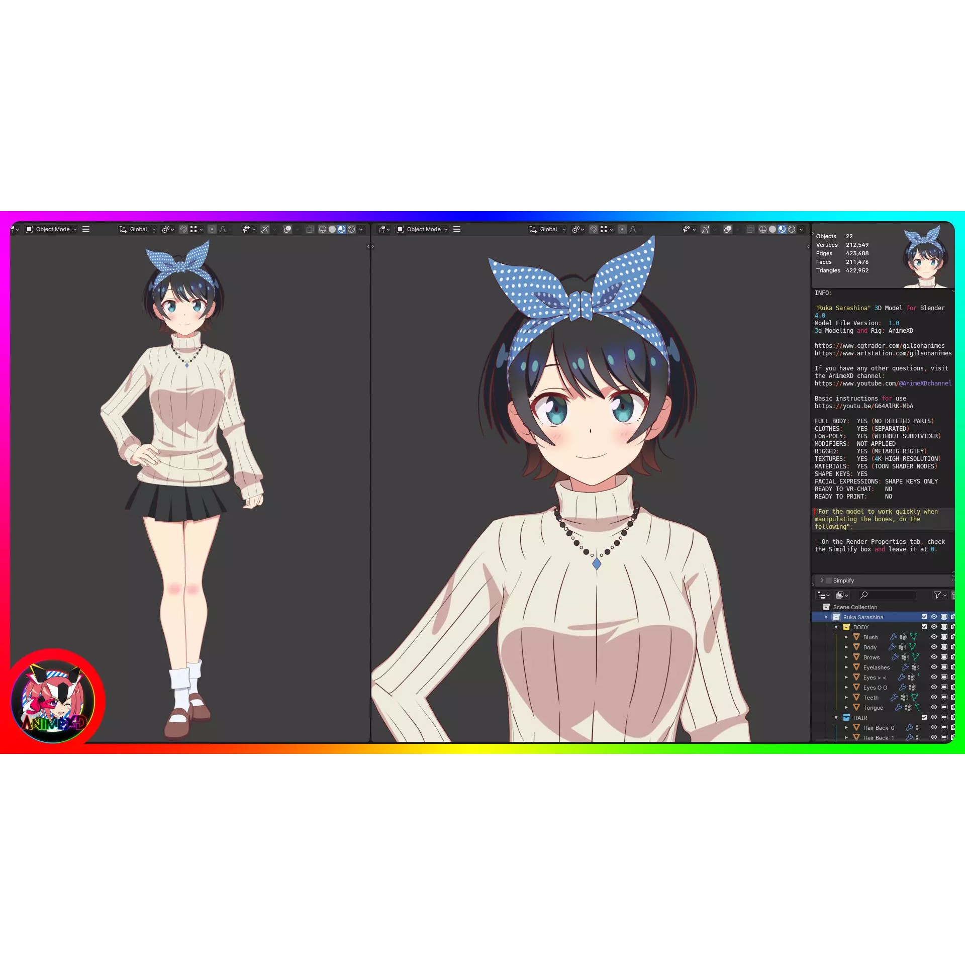 Ruka Sarashina - Rigged 3D Model - View 3