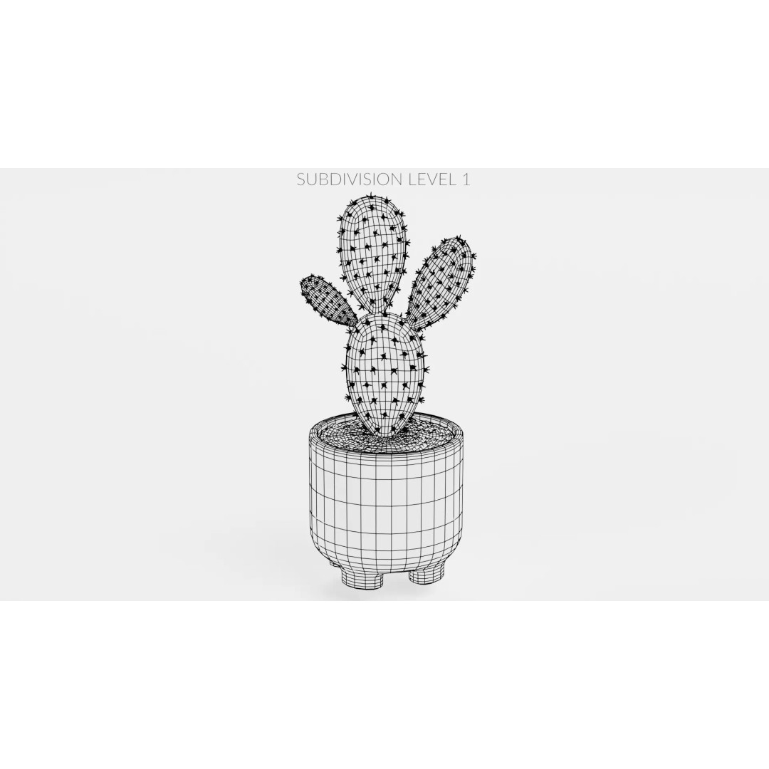 Opuntia Cactus 3D Model – Low Poly Plant in Modern Pot, Blender - View 10