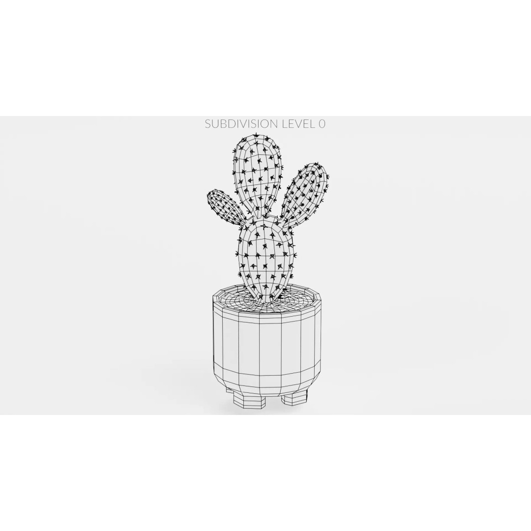 Opuntia Cactus 3D Model – Low Poly Plant in Modern Pot, Blender - View 9