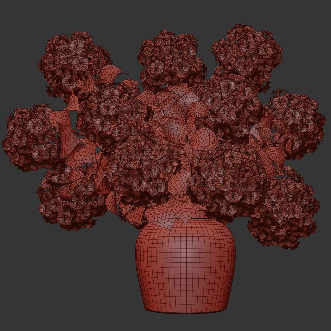 Hydrangea Bouquet 3D Model – Textured Ceramic Vase, PBR, OBJ