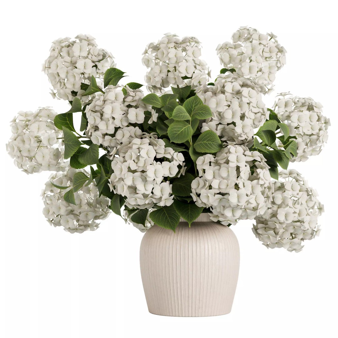 Hydrangea Bouquet 3D Model – Textured Ceramic Vase, PBR, OBJ - View 2