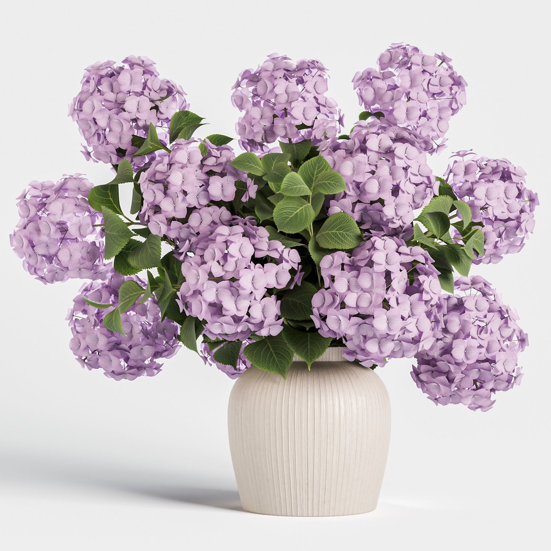 Hydrangea Bouquet 3D Model – Textured Ceramic Vase, PBR, OBJ - View 4