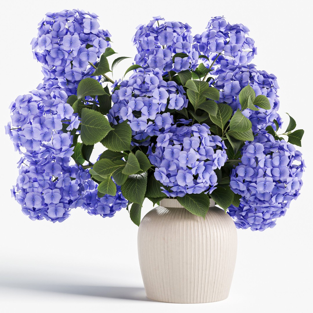 Hydrangea Bouquet 3D Model – Textured Ceramic Vase, PBR, OBJ - View 5