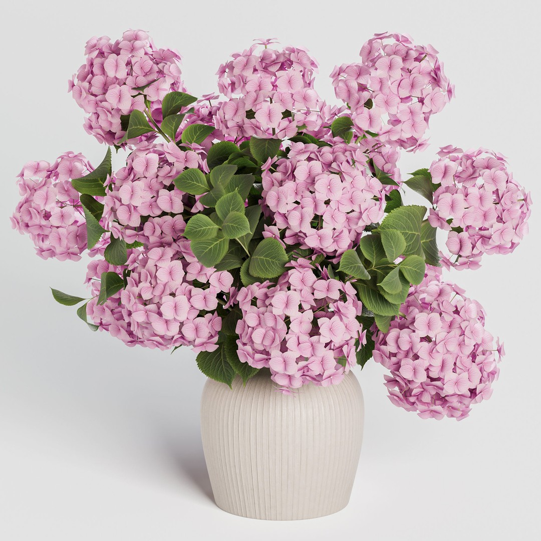 Hydrangea Bouquet 3D Model – Textured Ceramic Vase, PBR, OBJ - View 6