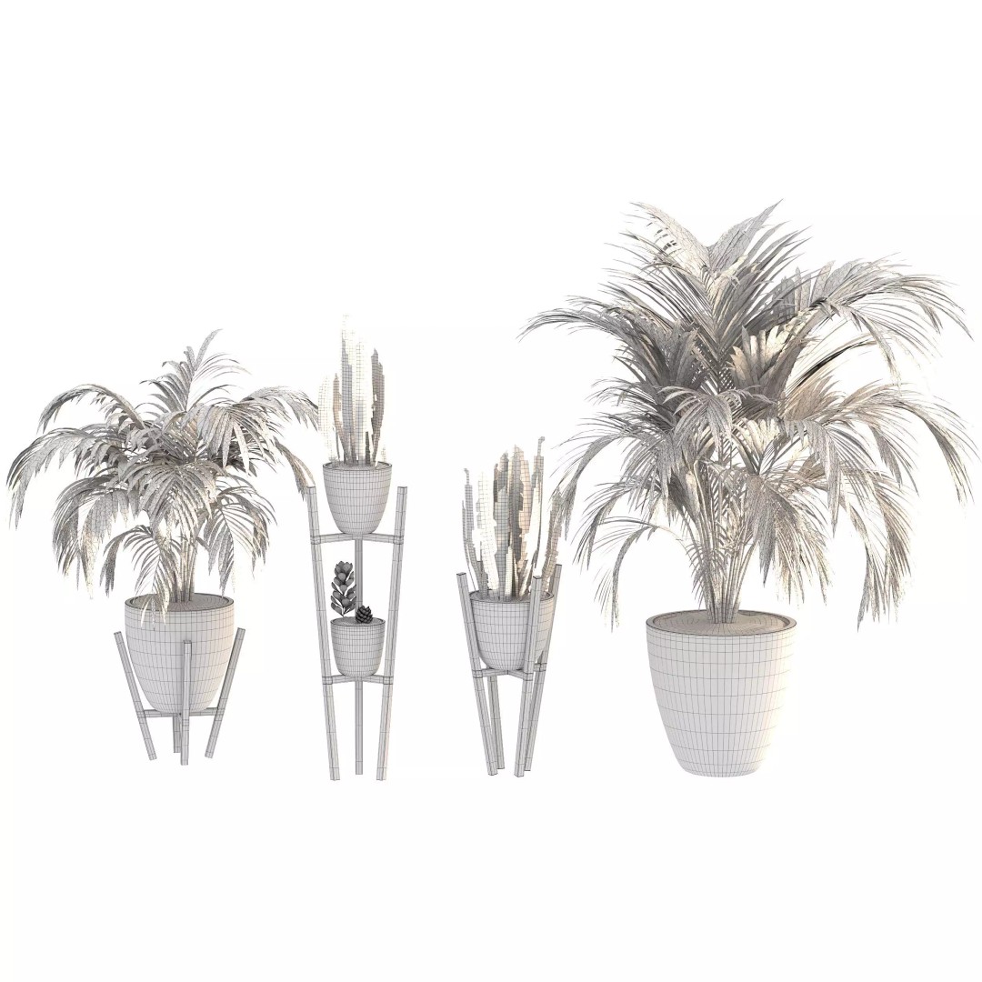 Black Metal Plant Set 3D Model – High Poly PBR Asset for Interiors