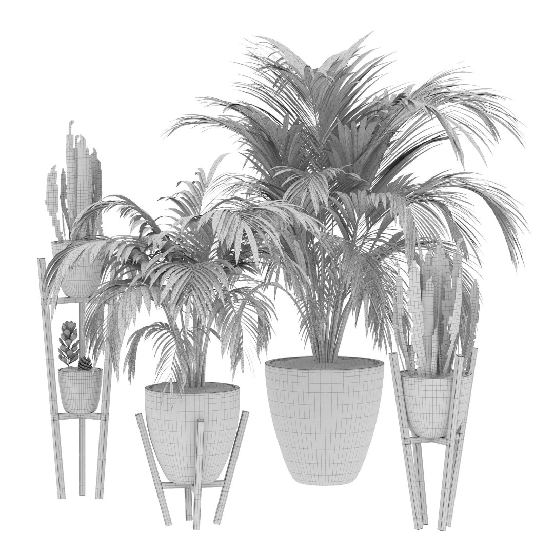 Black Metal Plant Set 3D Model – High Poly PBR Asset for Interiors - View 3
