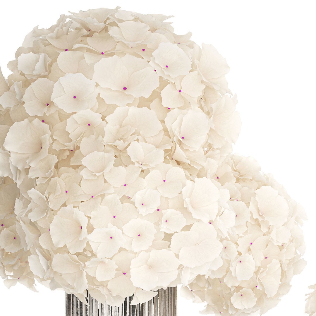 Solemn White Flower Bouquet 3D Model – Modern Hydrangea in Glass Vase - View 14