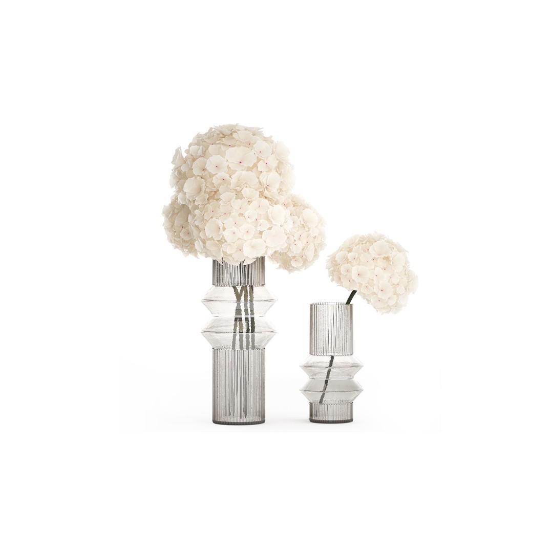 Solemn White Flower Bouquet 3D Model – Modern Hydrangea in Glass Vase - View 3