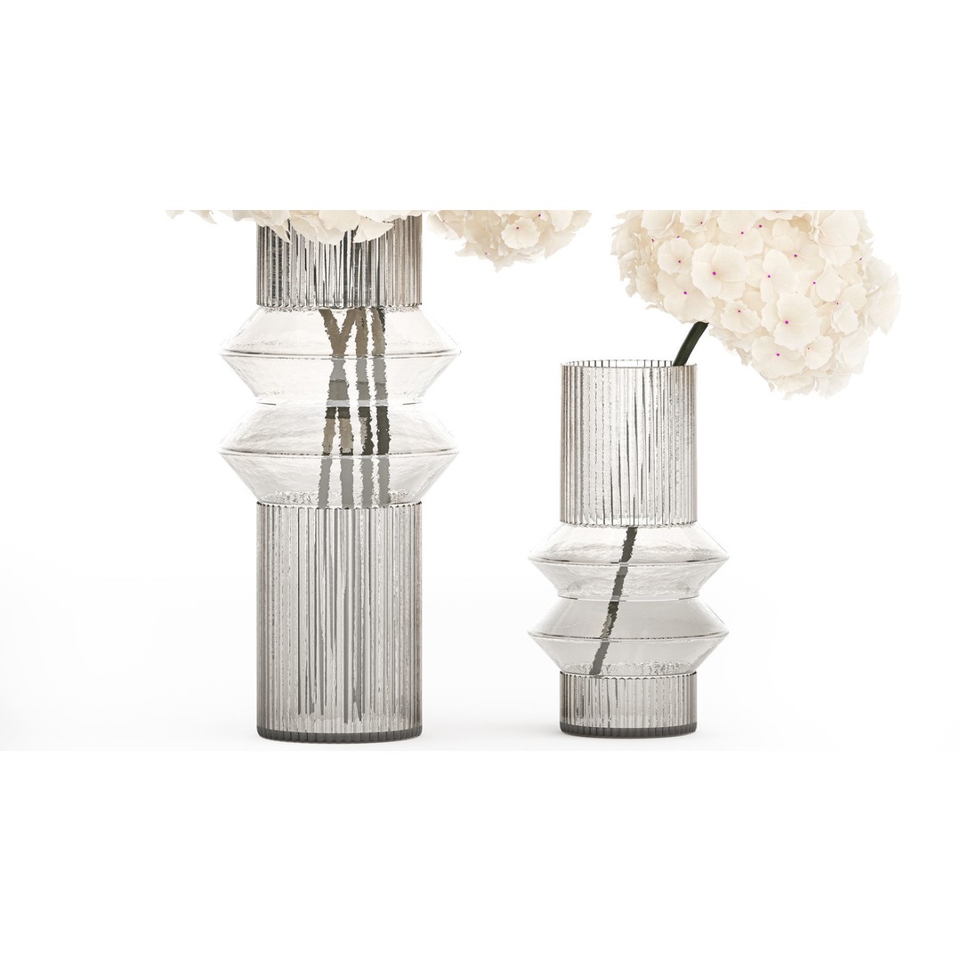 Solemn White Flower Bouquet 3D Model – Modern Hydrangea in Glass Vase - View 6