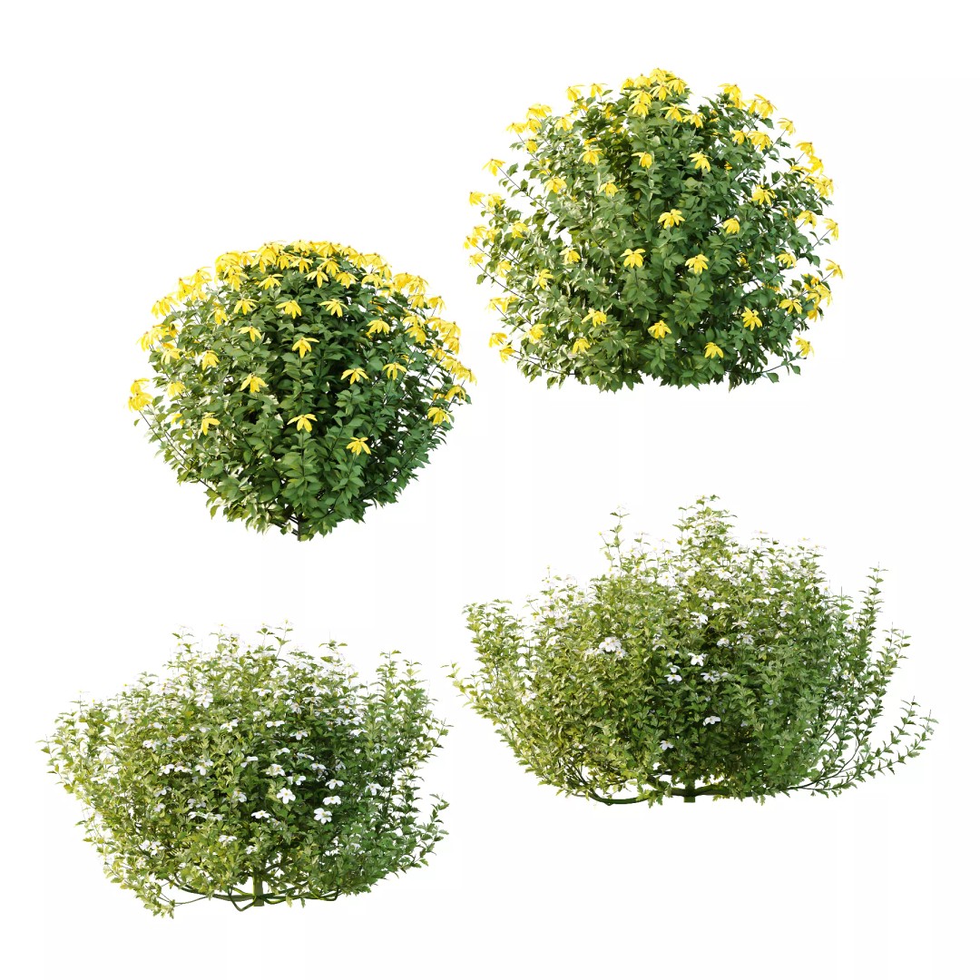 Different Bush 3D Model – High Poly PBR Plant Asset, FBX, OBJ - View 2