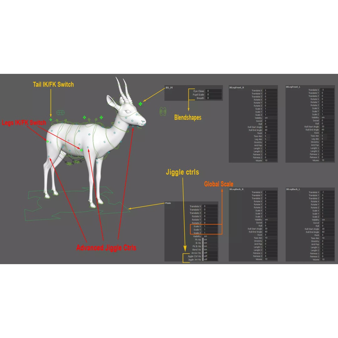 Gazelle 3D Model – Rigged High-Detail Animal Asset, Maya - View 24