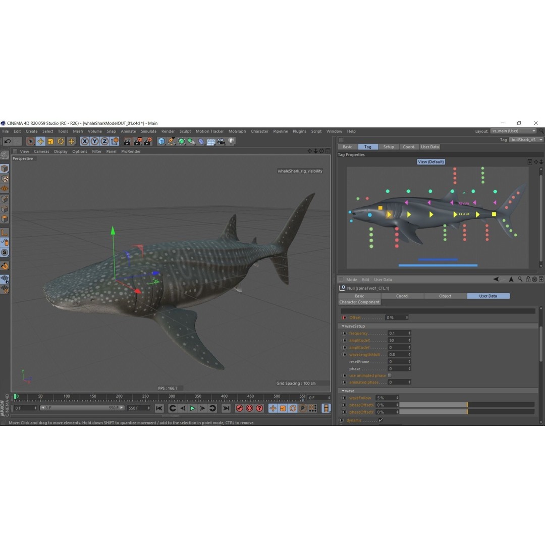 Whale Shark 3D Model – Low Poly Rigged Animated Asset for Cinema 4D - View 14