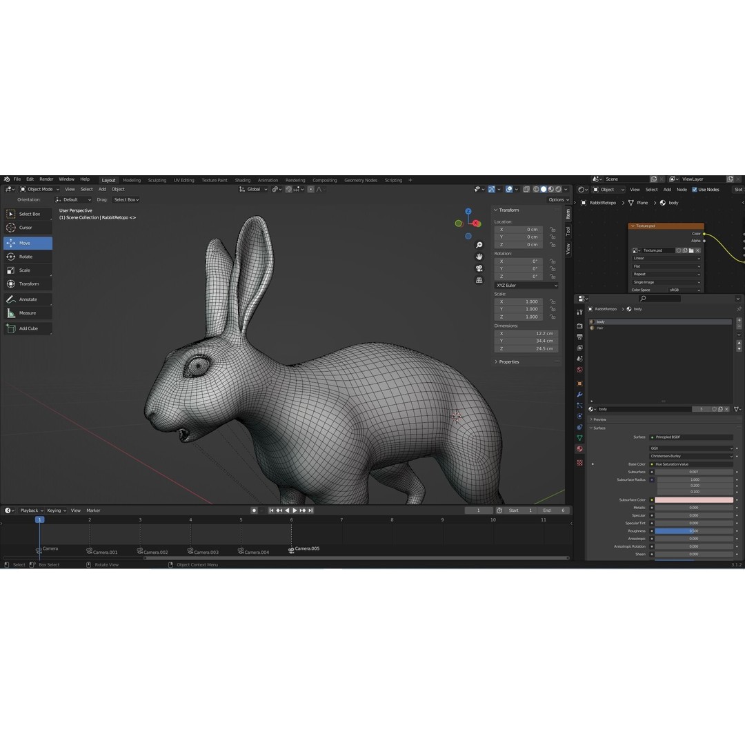 Fur Rabbit 3D Model – Low Poly Rigged Animal with Animations, Blender - View 15