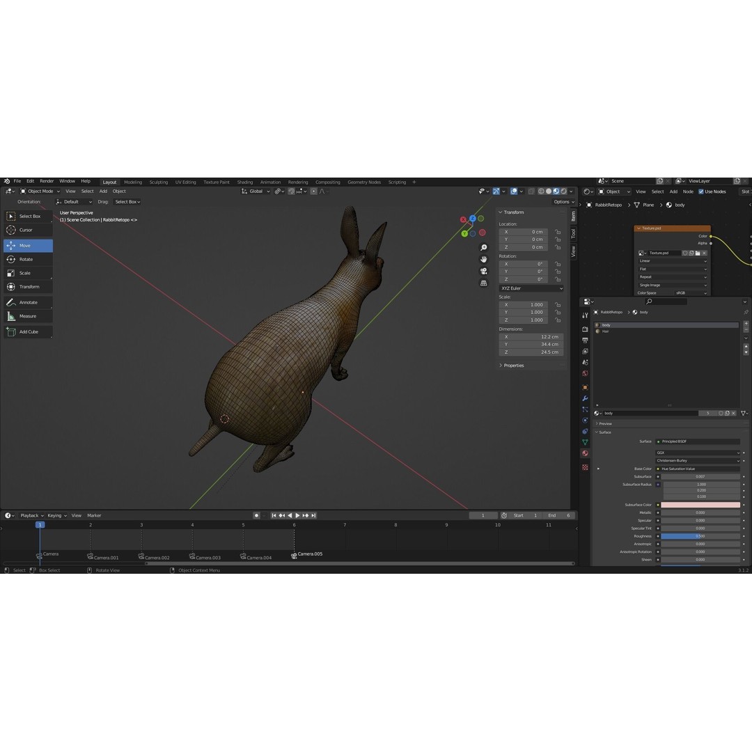 Fur Rabbit 3D Model – Low Poly Rigged Animal with Animations, Blender - View 18