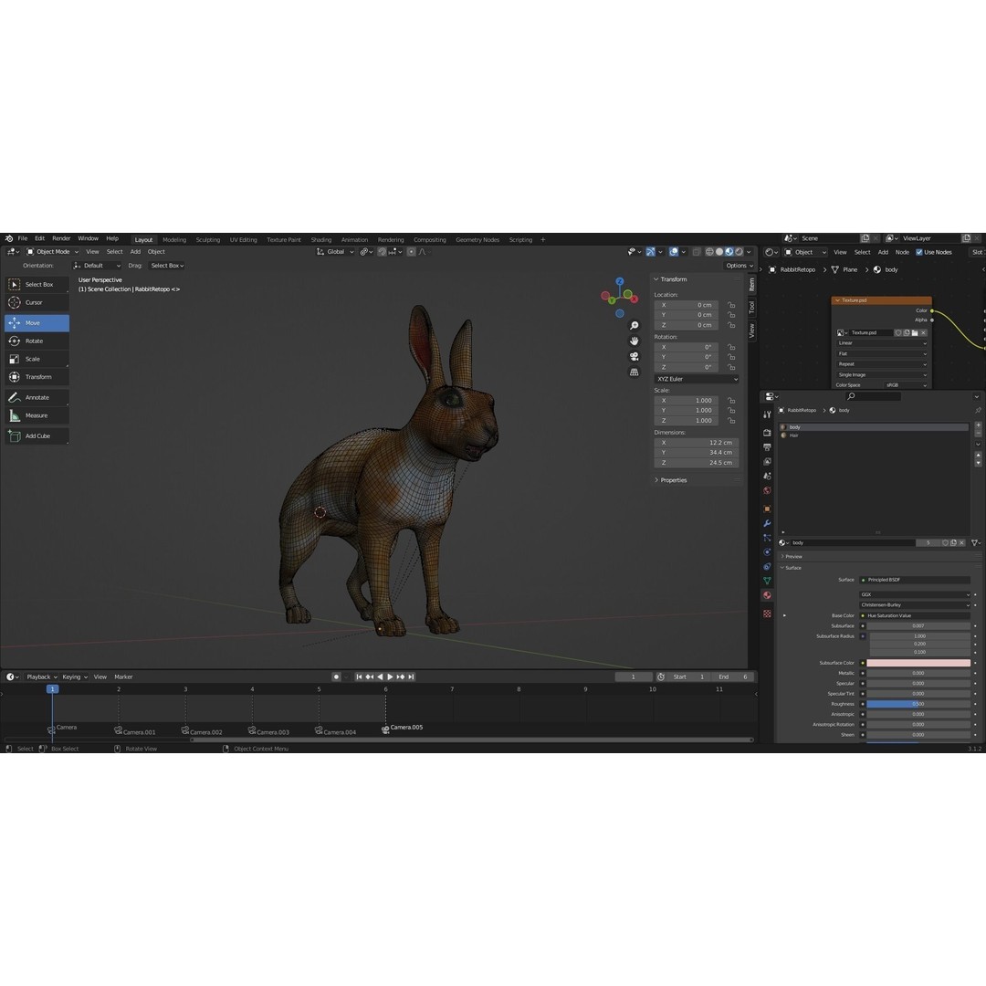 Fur Rabbit 3D Model – Low Poly Rigged Animal with Animations, Blender - View 19