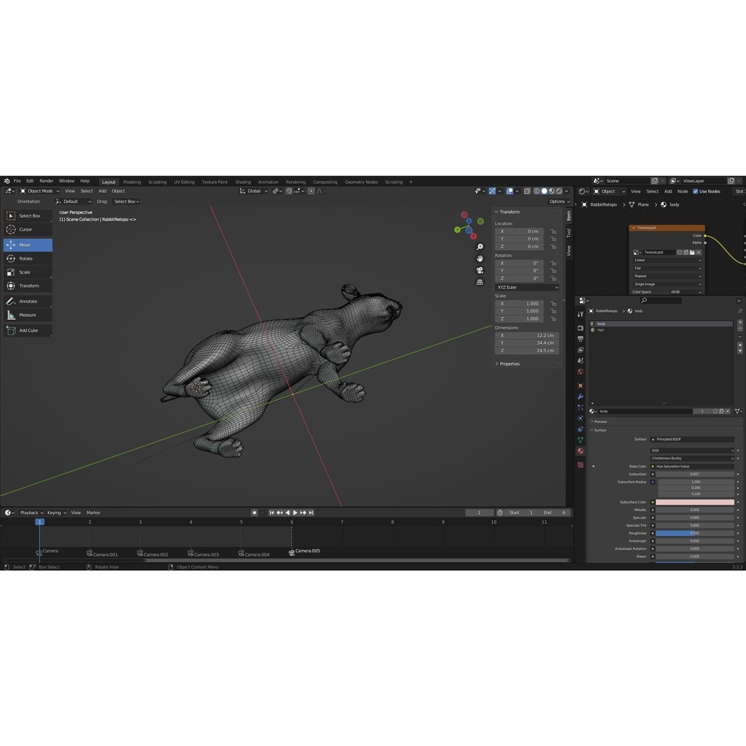 Fur Rabbit 3D Model – Low Poly Rigged Animal with Animations, Blender - View 21
