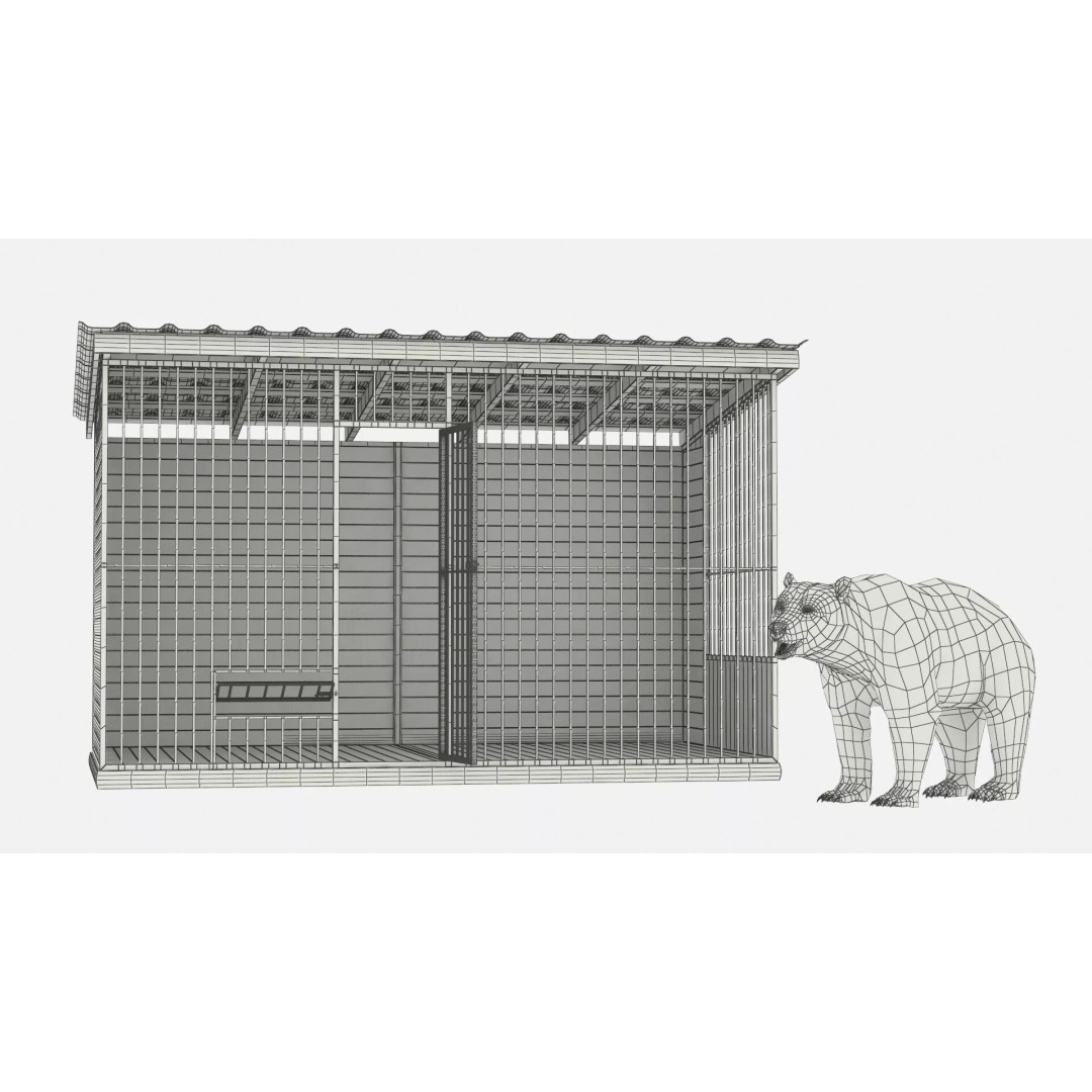 Brown Bear 3D Model – Realistic Fur in Cage, PBR Textures - View 13