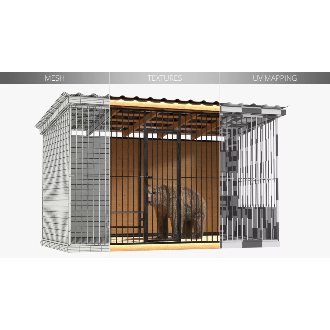 Brown Bear 3D Model – Realistic Fur in Cage, PBR Textures - View 9