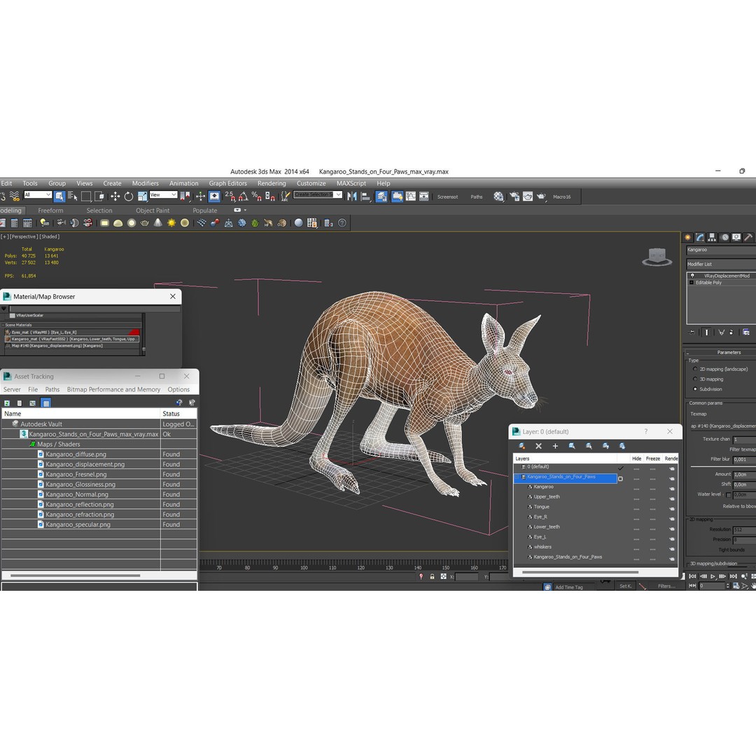 Kangaroo Stands on Four Paws 3D Model – Realistic PBR Asset, FBX, OBJ - View 19