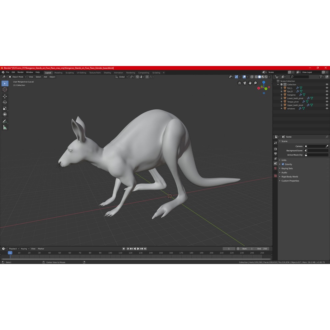 Kangaroo Stands on Four Paws 3D Model – Realistic PBR Asset, FBX, OBJ - View 22