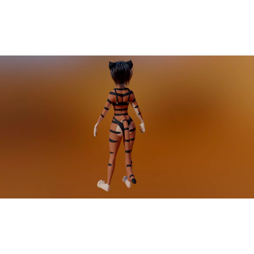 Tess Anthro Tiger 3D Model – Low Poly Rigged Character, Blender, FBX - View 12
