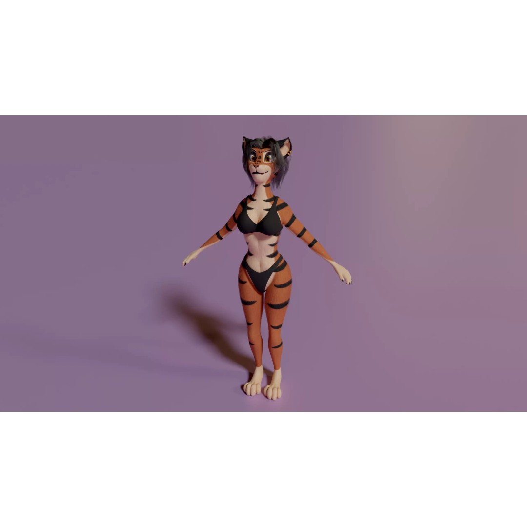 Tess Anthro Tiger 3D Model – Low Poly Rigged Character, Blender, FBX - View 13