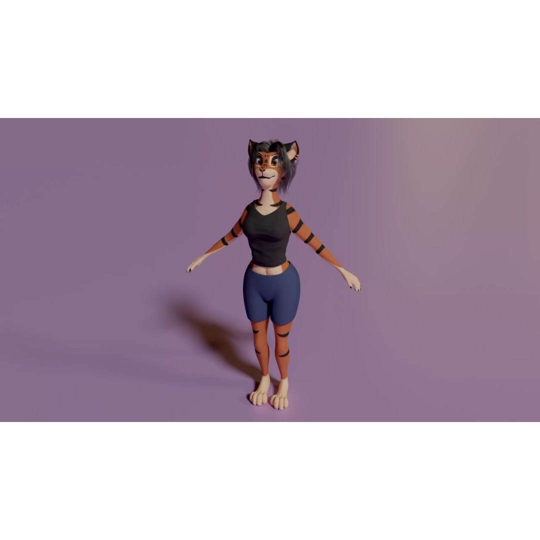 Tess Anthro Tiger 3D Model – Low Poly Rigged Character, Blender, FBX - View 14