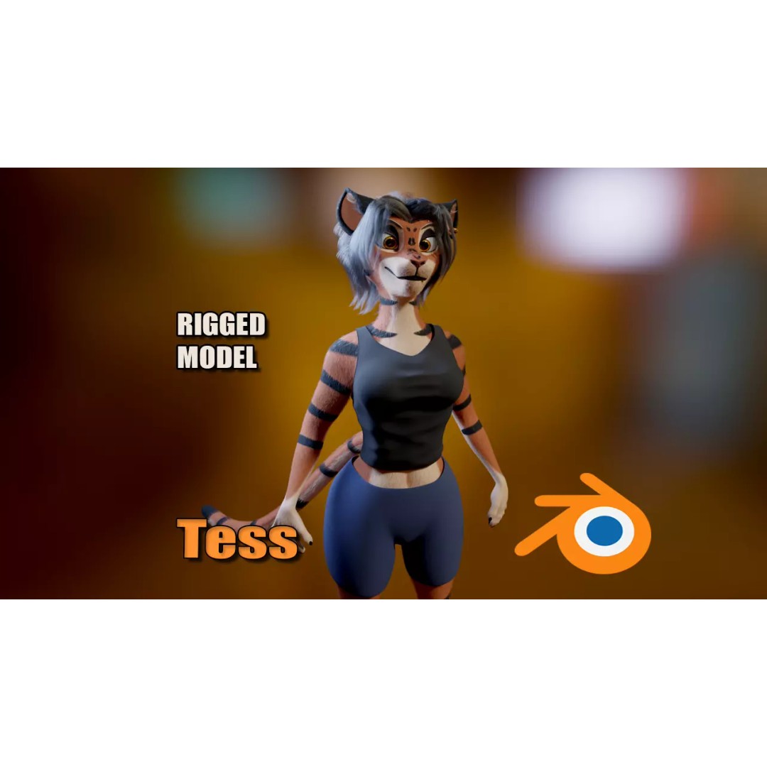 Tess Anthro Tiger 3D Model – Low Poly Rigged Character, Blender, FBX - View 2