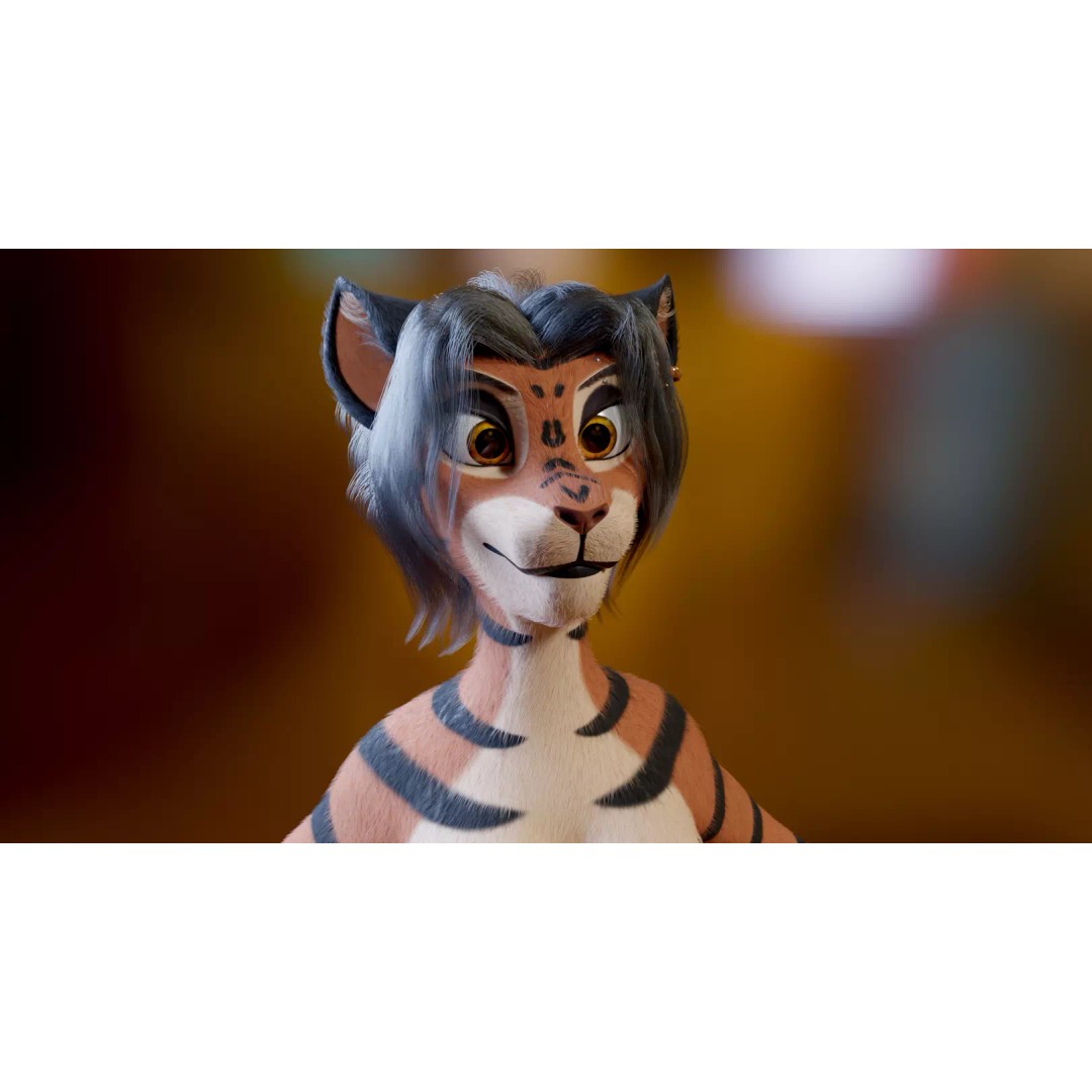 Tess Anthro Tiger 3D Model – Low Poly Rigged Character, Blender, FBX - View 3