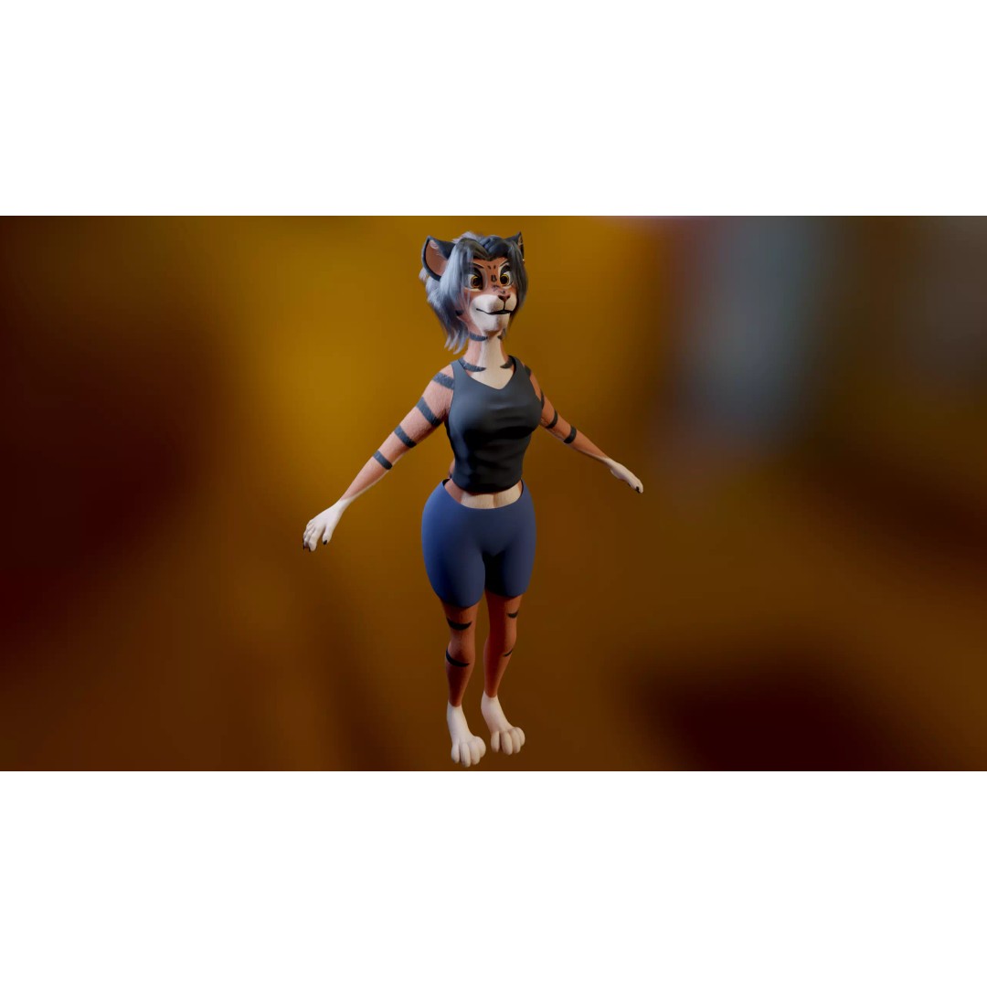 Tess Anthro Tiger 3D Model – Low Poly Rigged Character, Blender, FBX - View 5