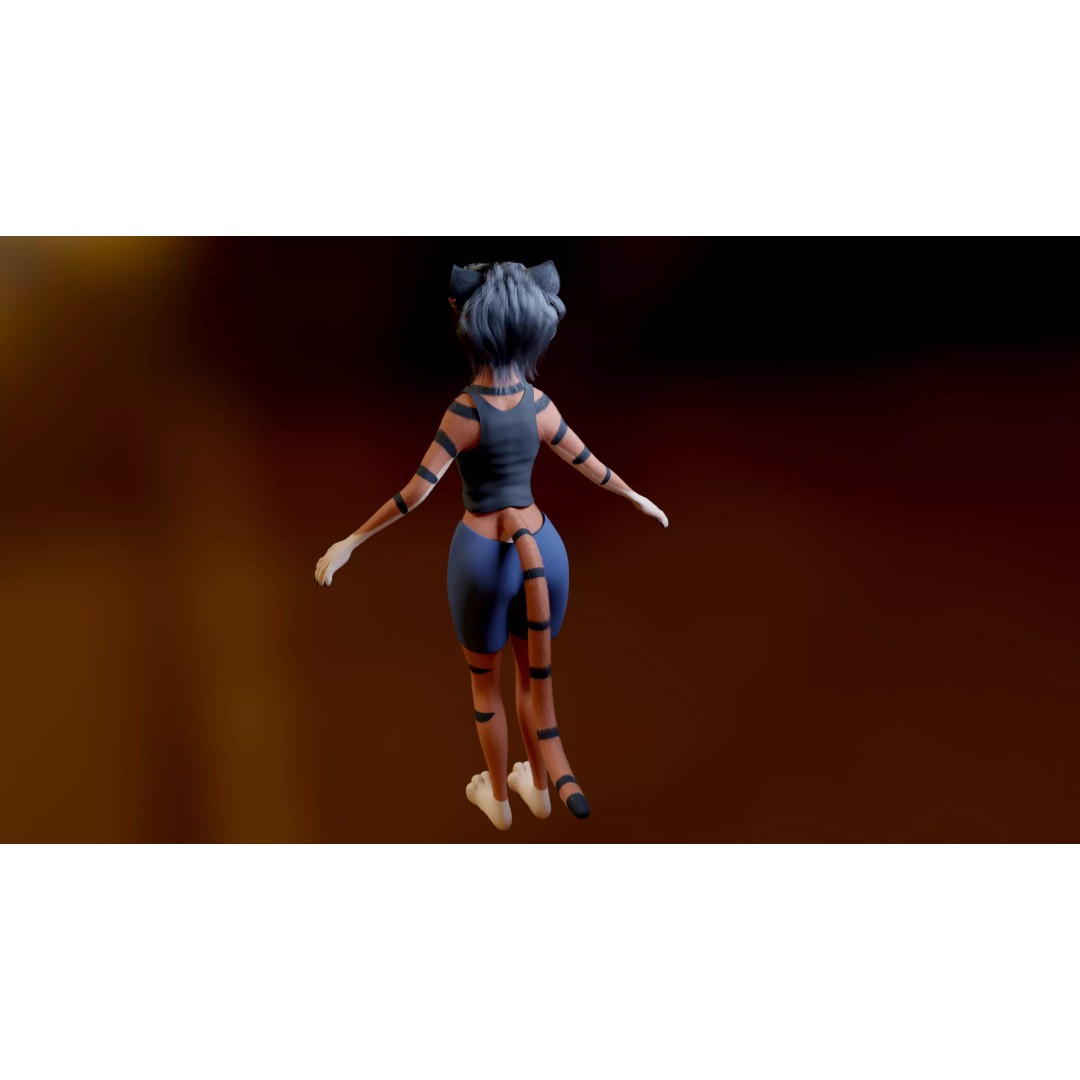 Tess Anthro Tiger 3D Model – Low Poly Rigged Character, Blender, FBX - View 6